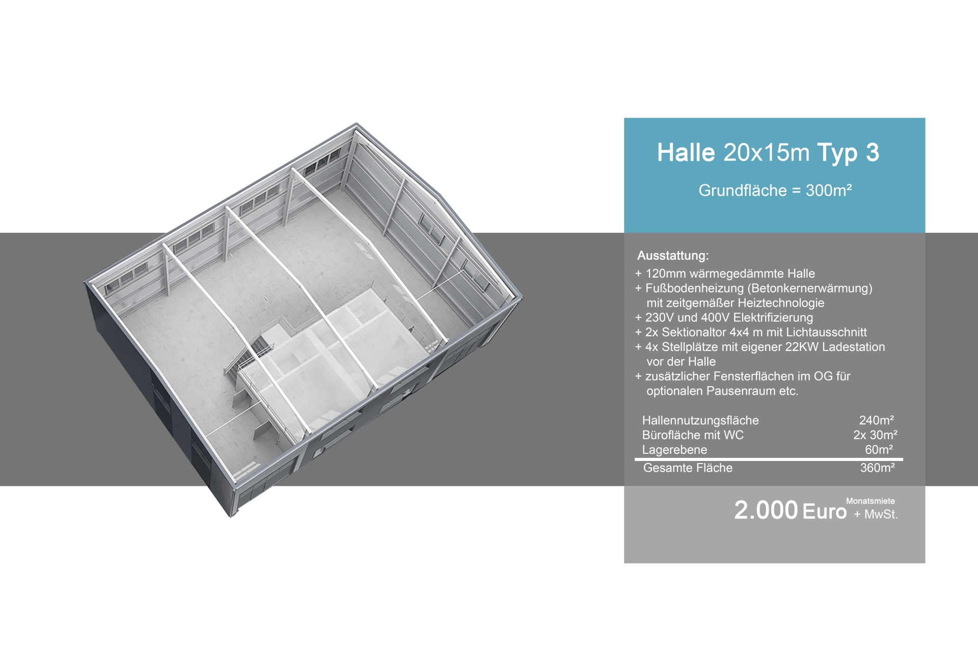 3D-Ansicht Gewerbeeinheit Typ 3 als Doppeleinheit